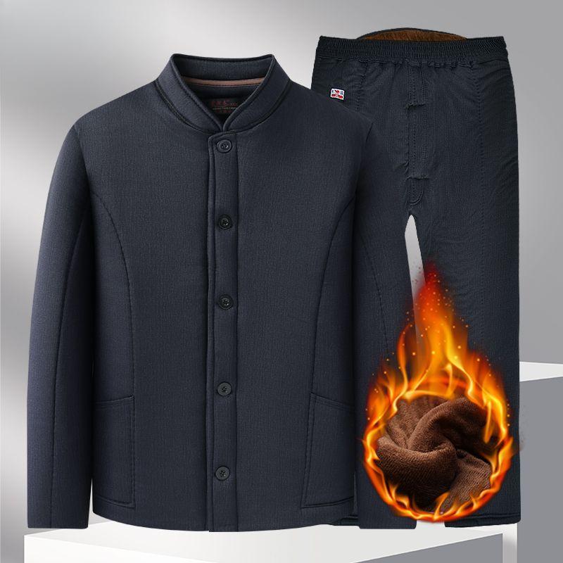 Winter  Suit Men's Cotton Clothes Cotton Pants Two-piece Set Dad Thickened Warm Vest Velvet Cotton Suit