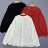 Johnature Thin Lace Trim Shirt Vintage Long Sleeve Top For Spring Autumn Women Shirts