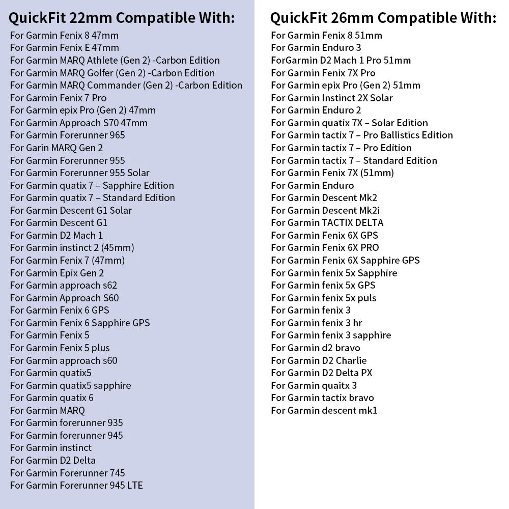 QuickFit 26mm 22mm Magnetic Silicone Strap For Garmin Fenix 8 E 7 7X 6 6X 5X Plus/Epix Pro Gen 2 47mm 51mm Bracelet Watchband