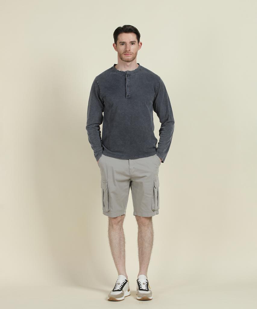 PANICALE Blue Garment Dye Cotton Henry T-Shirt