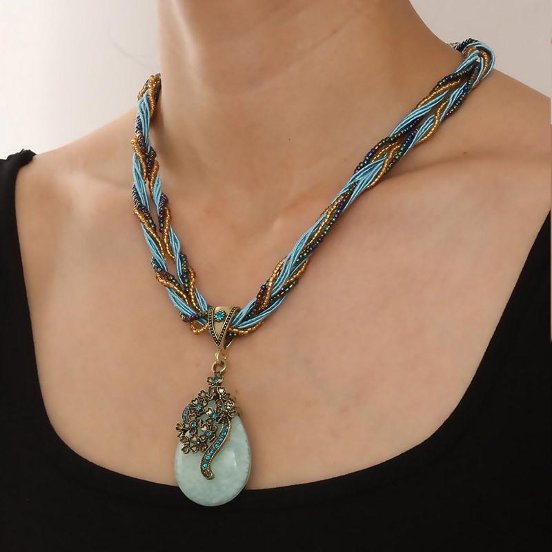 Bohemian Ethnic Flower Teardrop Ladies' Short Necklace