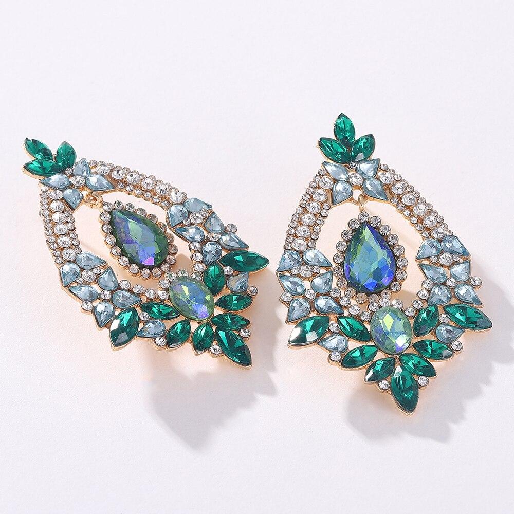 

Pinkdudu модные флэш-4 цвета большие серьги-капли в стиле бохо преувеличенные красочные серьги-подвески со стразами для женщин ювелирные изделия PD781 зелёный