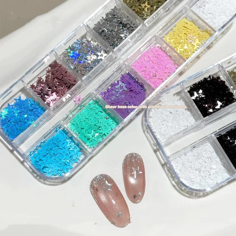 12 Grids Star Sequin Five-Pointed Star Colorful Nail Art Charm Sparkle 3D Nail Rivet Nail Decor Diy Manicure Accessories