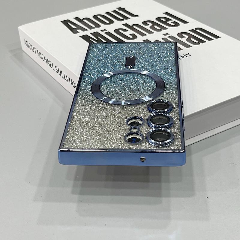 Luksus Glitter Trådløs Lading For Samsung Galaxy S24 S23 S22 S21 Ultra Plus Deksel Magnet MagSafe Allround Camera Cover Shell