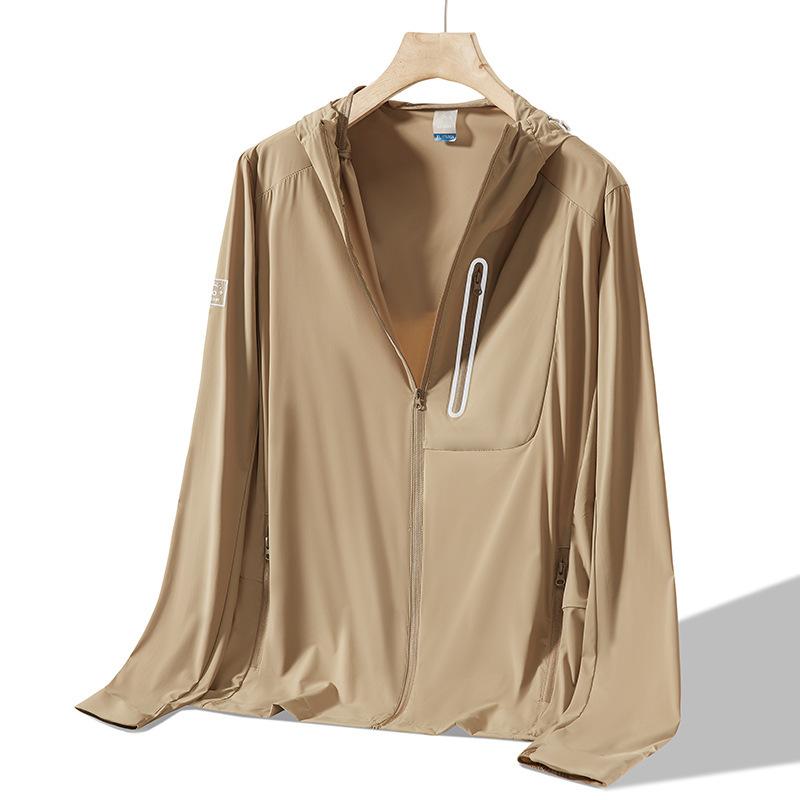 Sunscreen clothes men's summer outdoor high-end camping ice feeling ultra-thin cycling hooded UV-proof zipper pocket