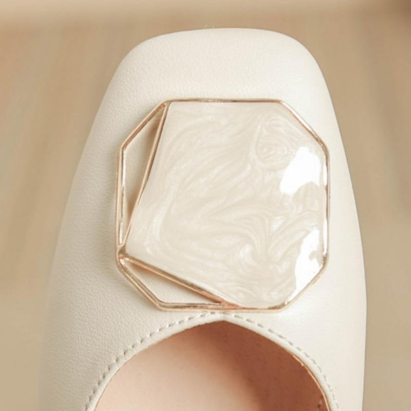 Low-heeled Work Professional Leather Shoes Flat-bottomed Shallow-mouth Thick-heeled Single Shoes Temperament All-match High-heeled Shoes