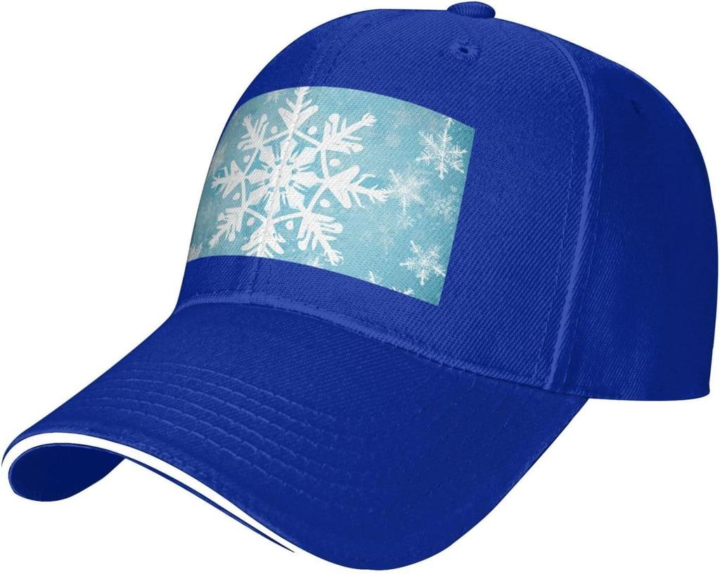 Snowflake Winter Print Baseball Cap Polyester Casual Adjustable Sun Protection Unisex Adult Trucker Hat