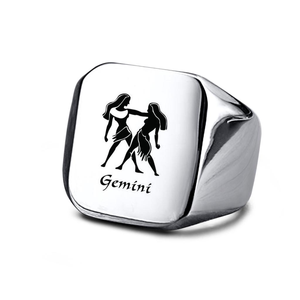 Vnox 18mm Signet Ring For Men Women, The Zodiac 12 Horoscope Constellation Sign Finger Band, Stainless Steel Aries Punk Ring