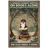 "Woman Cannot Live On Books Alone" Animal Literary Metal Tin Sign Retro Decor 20x30cm