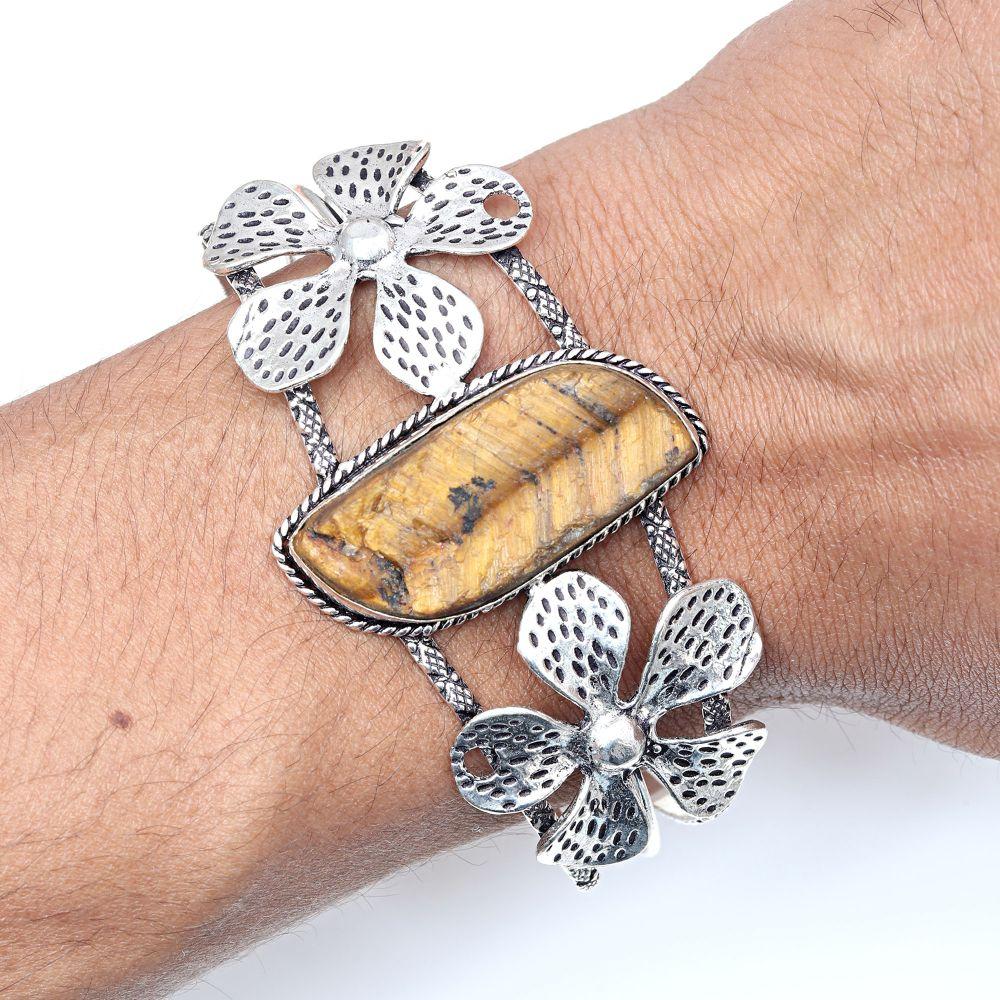 Tiger's Eye Gemstone Handmade Jewelry Cuff Bracelets 7''Adjustable