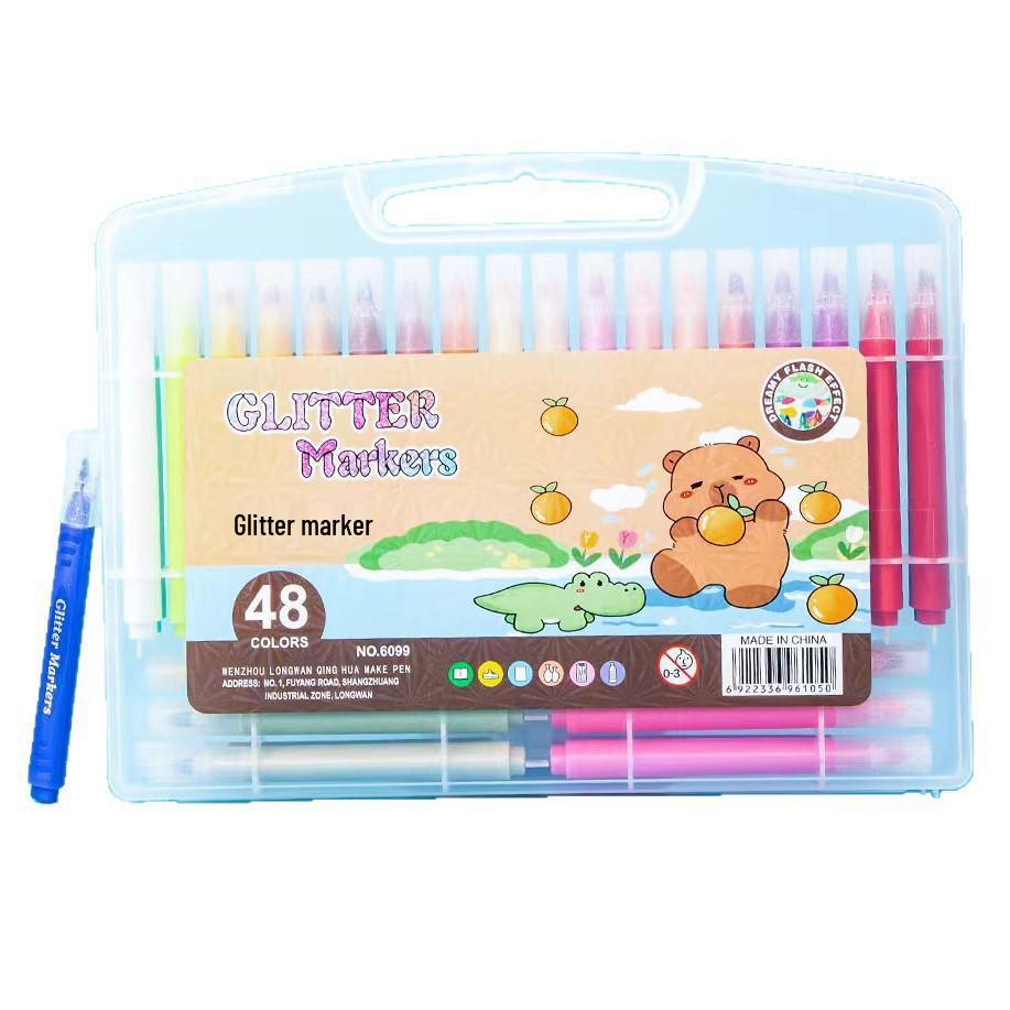 Cross-Border Capybara Glitter Cartoon Marker Pen - Triangle Barrel, Metallic Soft Tip, DIY Brush Style