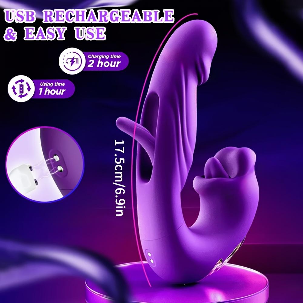 3In1 Telescopic Rotating Vibrators Dildo G-Spot Clitoral Dual Stimulator Waterproof Women Tongue Licking Finger-Flapping Sex Toys