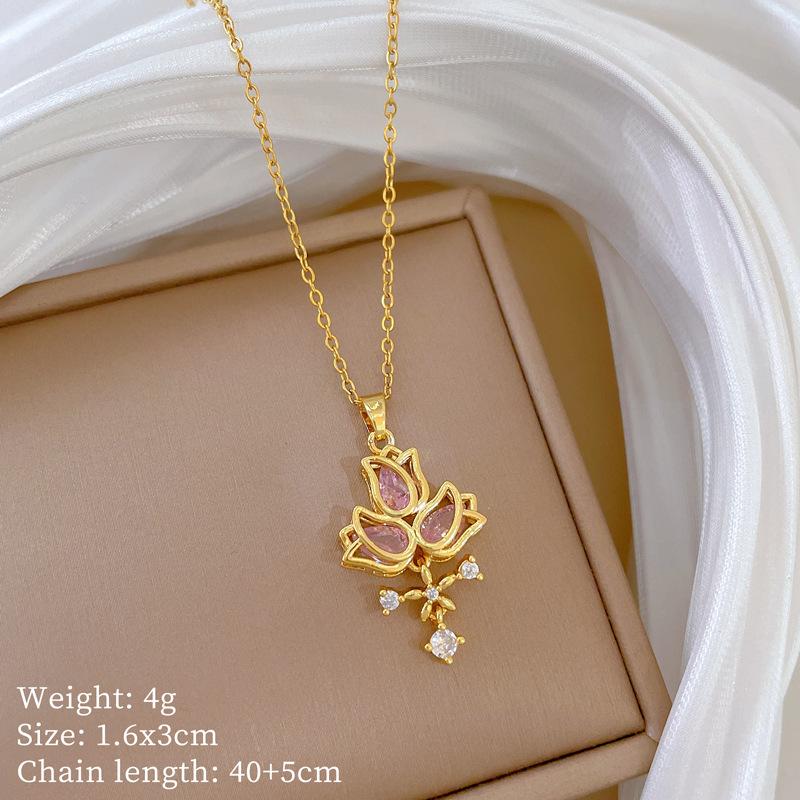 Multi-Element Style Copper Micro-Inlaid Necklace Combination Female Real Gold Electroplated Exquisite Collarbone Chain