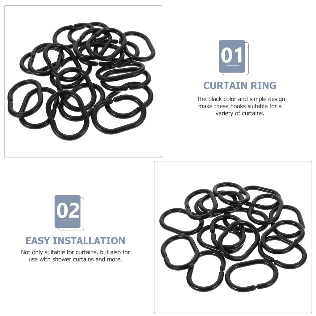 20 Pcs Quick Release Quick Hanging Curtain Hooks Black Abs Heavy Duty Snap Closure Shower Curtain Rings Plastic Sliding Bath