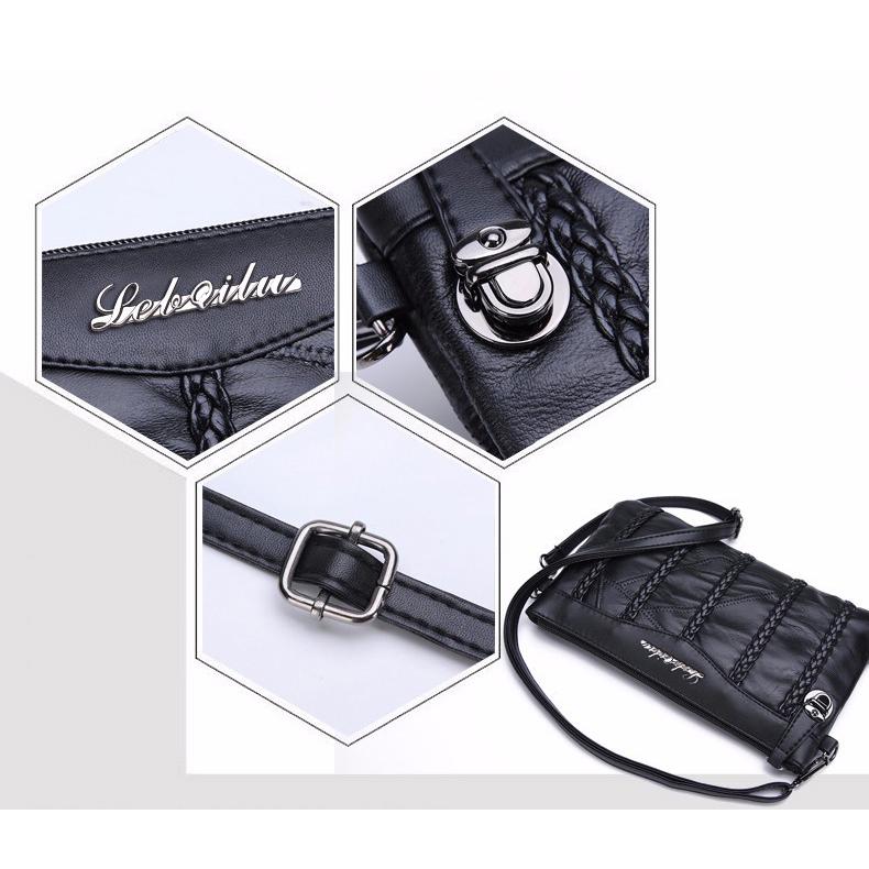 Genuine Sheepskin Leather Clutch Bags Women Shoulder Messenger Bags Casual Female Crossbody Bags