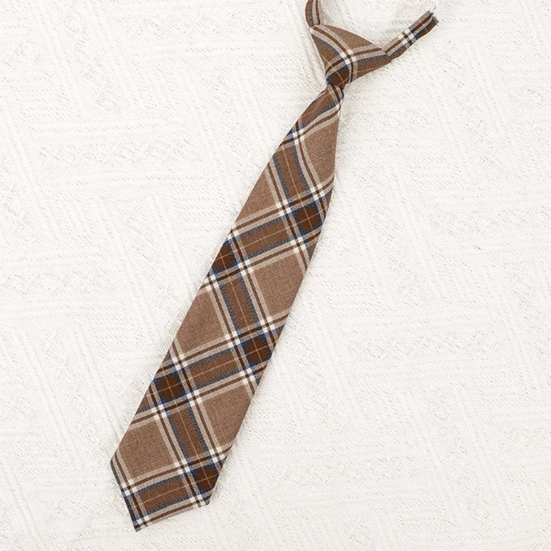 Brown Checkered Striped Neck Tie Pre-Tied Bowtie for Japanese JK School Uniform