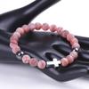 Natural Stone Cross Bracelets Colorful Weathering Agate Cross Elastic Rope Bracelet For Men Women Charm Yoga Jewelry