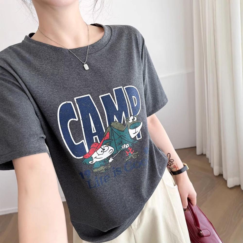 2025 Spring/Summer Plus Size Women's Loose Fit Round Neck Cartoon Print Short Sleeve T-shirt