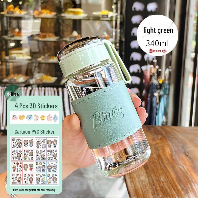 Portable Cute Glass Water Cup with Lid - Stylish Summer Tea Brewing Mug
