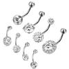 4Pcs/Set Women Rhinestone Round Ball Barbell Belly Button Ring Navel Piercing