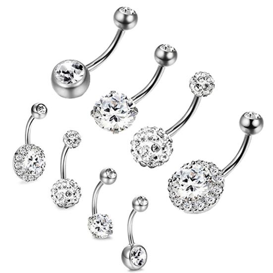 4Pcs/Set Women Rhinestone Round Ball Barbell Belly Button Ring Navel Piercing