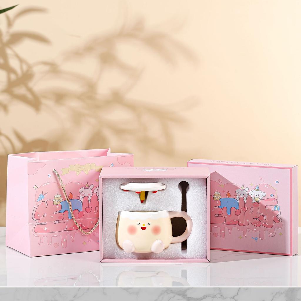 Birthday Gift Girl Cup Ceramic High Looking Mug with Lid Home Cute Coffee Drinking Water Cup Creativity