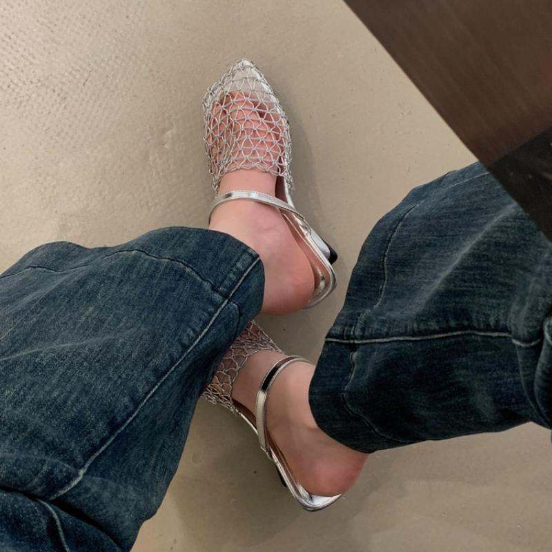 

2025 Новые летние дышащие шлепанцы на танкетке, женская модная повседневная уличная женская обувь, сандалии-мюли 35 серебряный