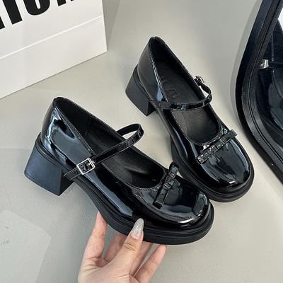 Damen Slipper Retro Braun Mary Jane Schuhe Damen PU Leder Dicke Absätze Lolita Schuhe Frau Uniform Pumps Knöchelschnalle Schuhe