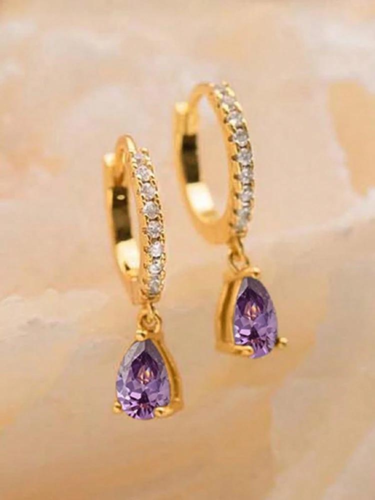 Copper Colorful Zircon Simple Fashion Water Drop Hoop Earring For Women Dating Partyt High Quality Fine Jewelry