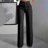 Women's High Rise Straight Leg Pants Relaxed Fit Wide Leg Trousers Elegant Office Polyester Solid Color Zipper Dress Pants