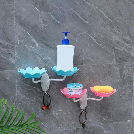 Bathroom Soap Dish Lotus Shape Easy To Install Adhesive Soap Dish Wall Mounted Self Draining Soap Holder Decor