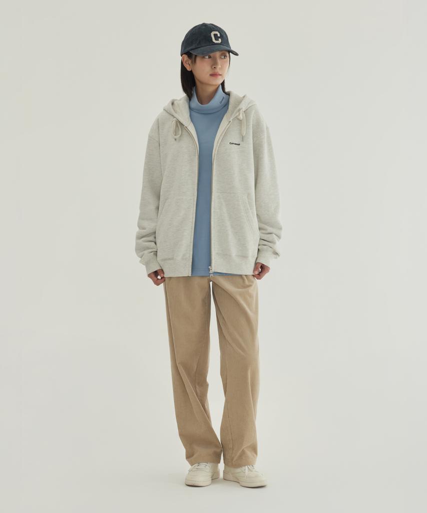 COVERNAT Small Logo Fleece Zip-Up Hoodie Oatmeal