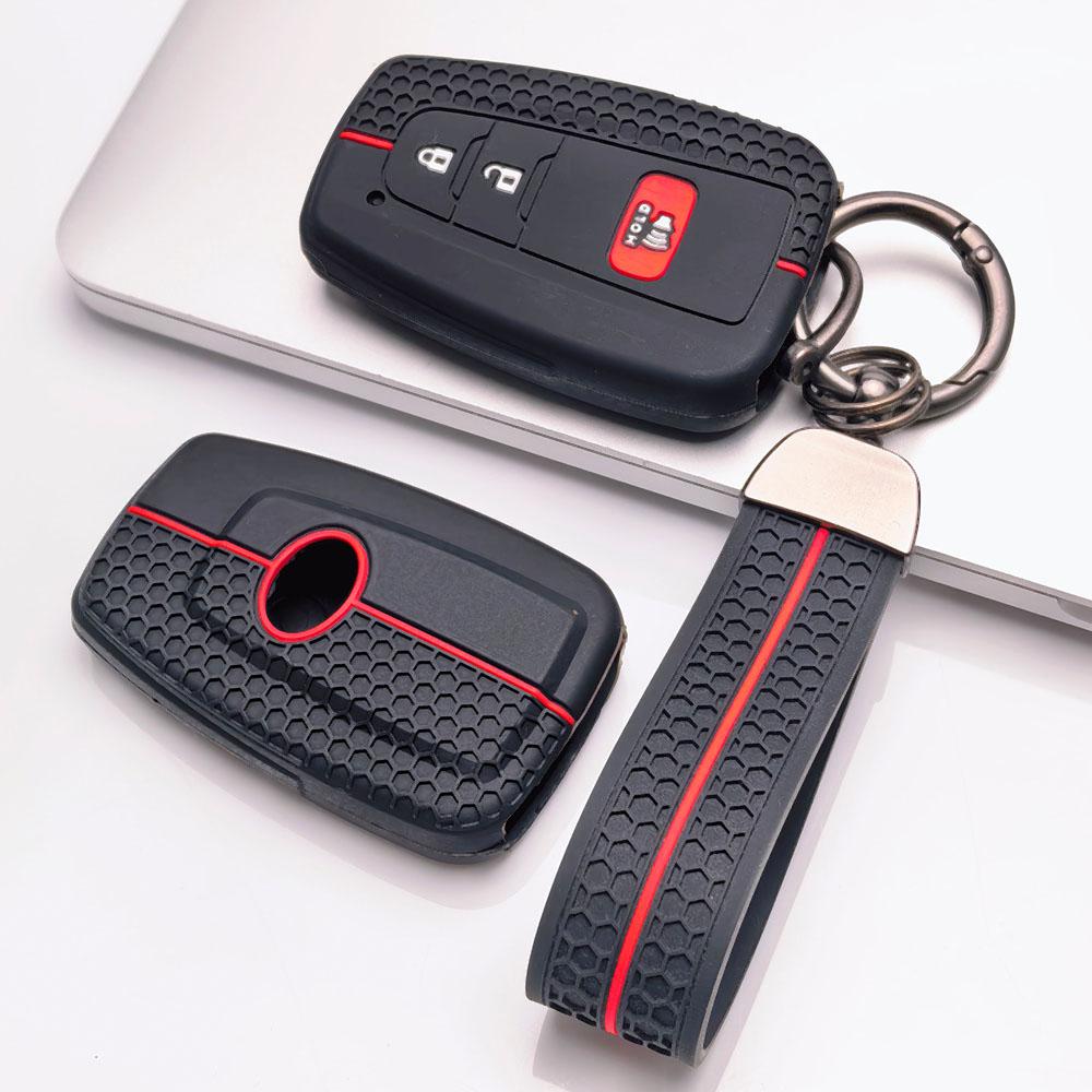 Silicone Car Key Fob Cover with Matching Keychain Compatible with Toyota Camry Corolla RAV4 Highlander Avalon, Fits Toyota Camry Corolla RAV4 Prius