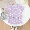 Kids Casual Short Sleeve Top and Shorts Set Lightweight Comfortable Soft Fabric Animal Print Summer Outfit for Boys and Girls