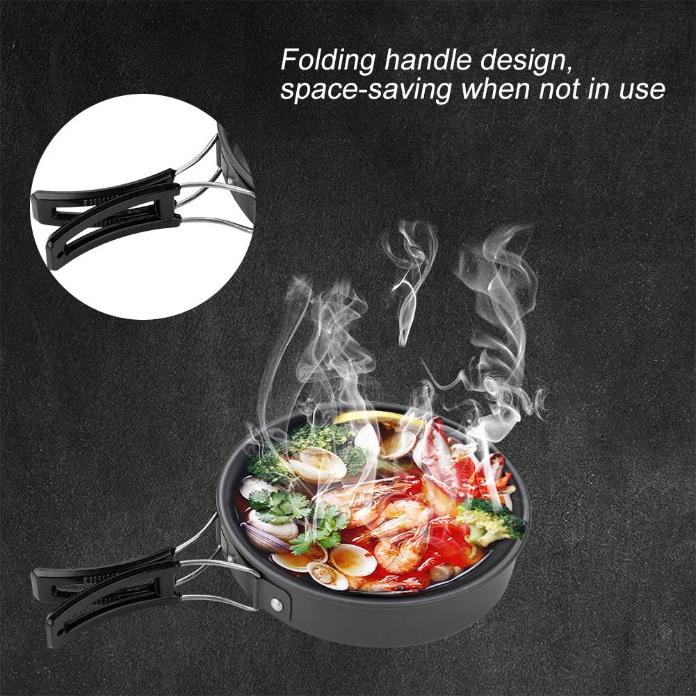 8PcsCelsiusset Portable Outdoor Travel Camping Picnic Cookware Cooking Pot Pan Bowel Set(Black)