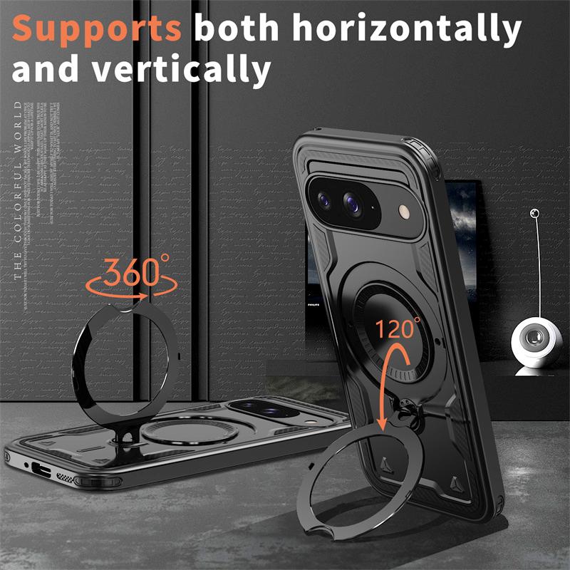Militärischer Panzerschutz Handyhüllen Für Google Pixel 10 Pro XL Pixel Pixel 9 Pro XL 9A Magnetischer Metallring Drehbare Halterungsabdeckung