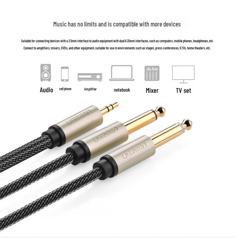 UGREEN 3.5mm Male to Dual 6.5mm Male Stereo Audio Mixer Cable