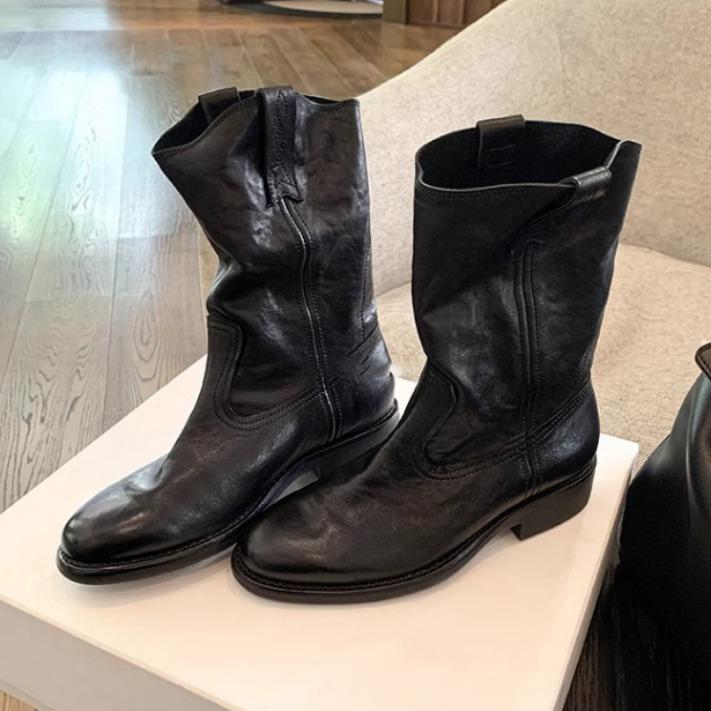 Yuanlitong autumn and winter new washed horse leather pattern short boots Korean version Chelsea boots wear high-end fashion women's boots