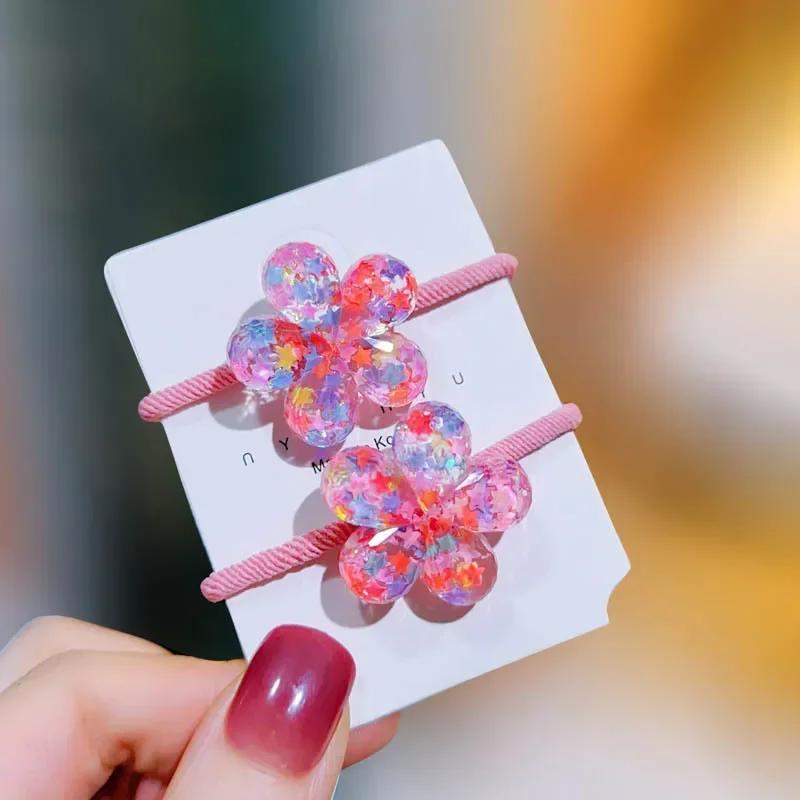 Koreanische Kinder Pailletten Floral Elastische Haarbänder Gummiband Haargummi Prinzessin Kawaii Haarseil Kopfbedeckung Mädchen Haarschmuck