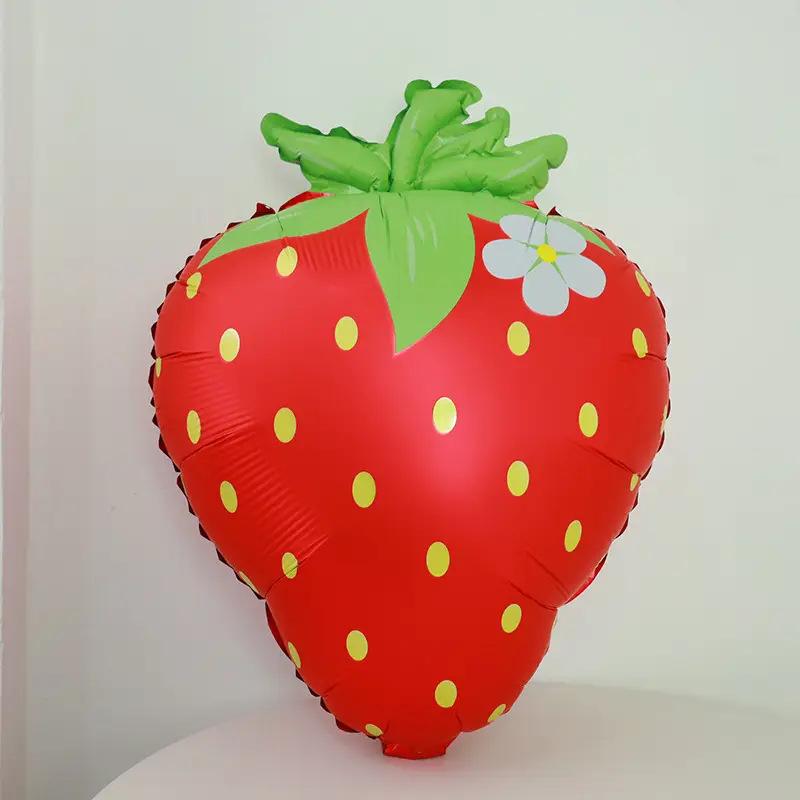 

Matte Strawberry-shaped Aluminum Film Balloon-themed Children s Birthday Party Decoration Scene Arrangement and Photo Props ins matt strawberry, red