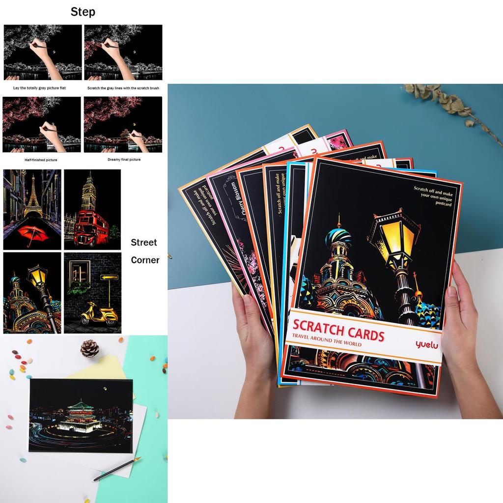 Colorful New Scratch Scraping Book Art Magic Painting Paper With Four Fun Drawing Cards