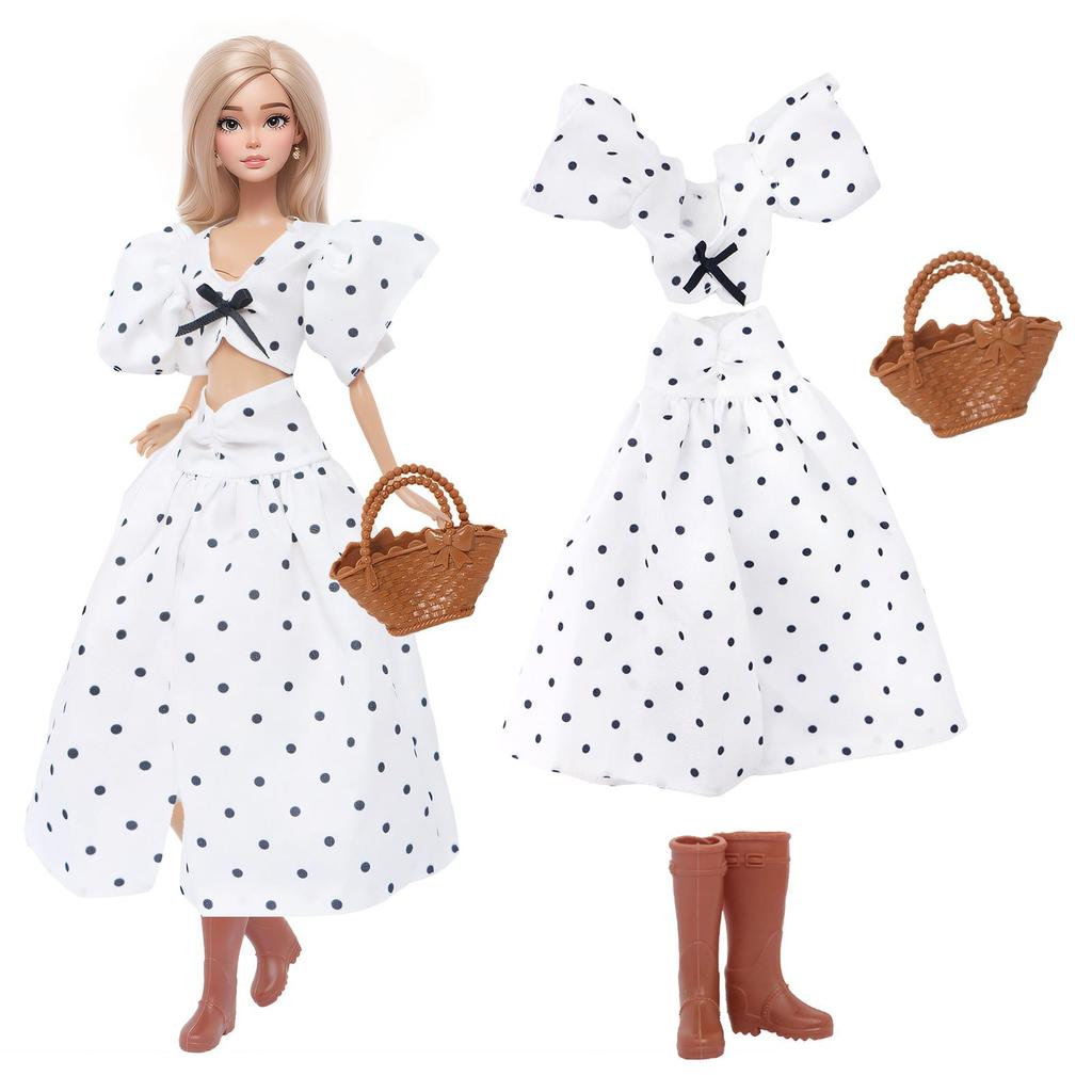 Fashion Doll Dress and Accessories for 30cm Doll 11.5'' Girl Doll Mini Gown with Cute Crown Handbag Shoes Boots Kids Toy Gift