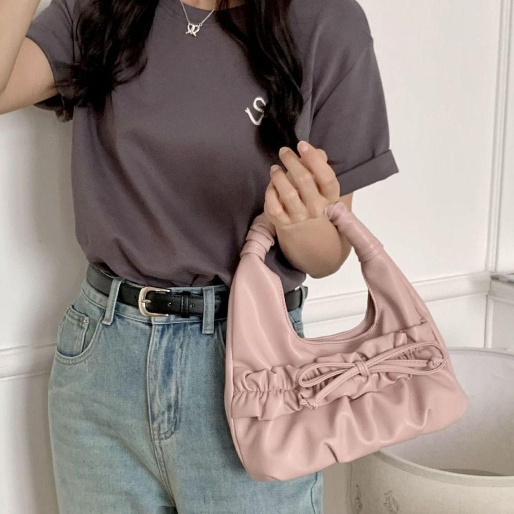 

Korean Style Pleated Hand Bag Solid Color Fashion Underarm Bag Simple INS Shoulder Bag Storage Bag чёрный