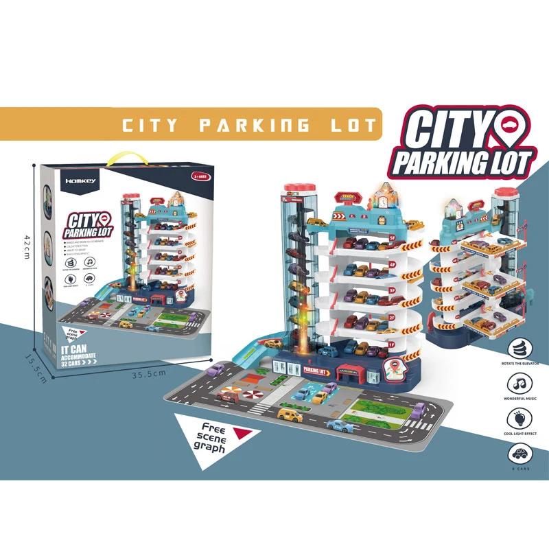 Electric Car Track Toy Train Children Parking Tower Miniature Cars Models Indoor Games Child Vehicle Toys for Kids Boys Baby