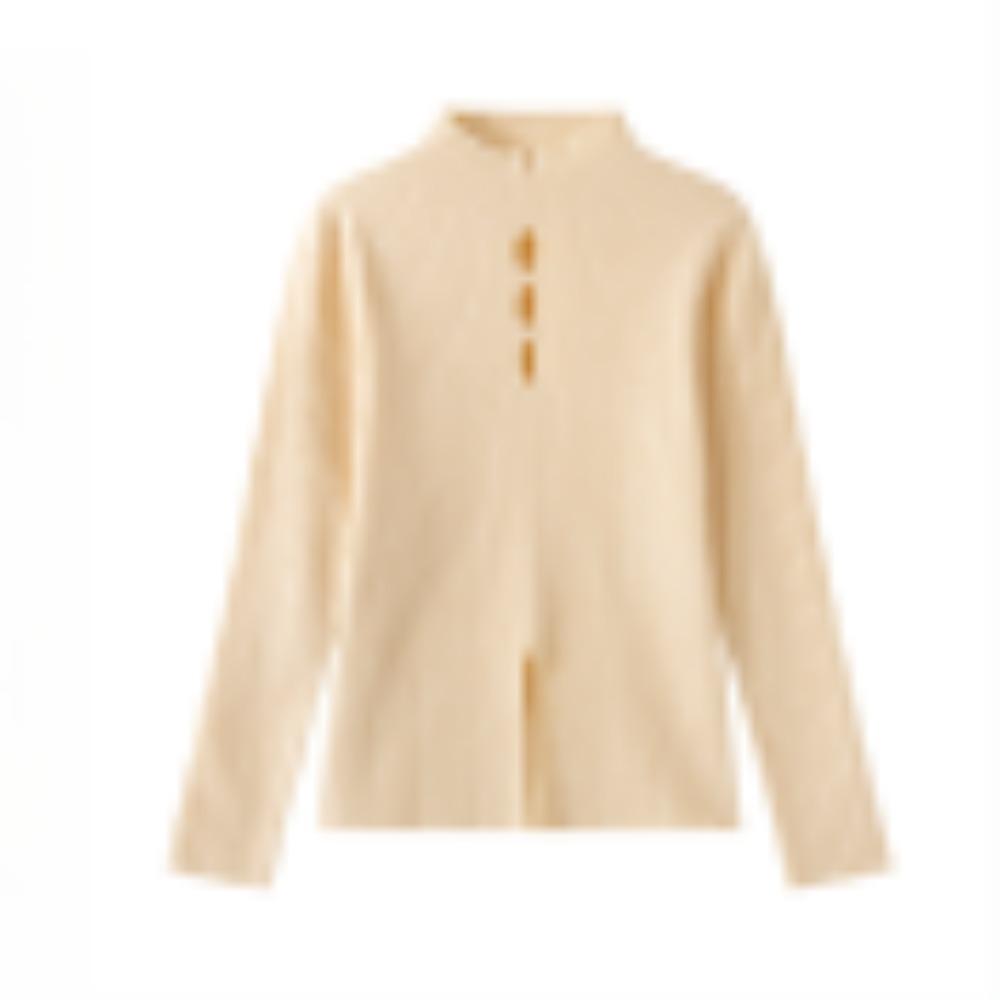 

Вязаный свитер с полувысоким воротником и вырезами, с длинными рукавами, новый стиль ранней осени для женщин с дерзким девичьим образом, облегающий и уникальный свитер-топ one size абрикосовый