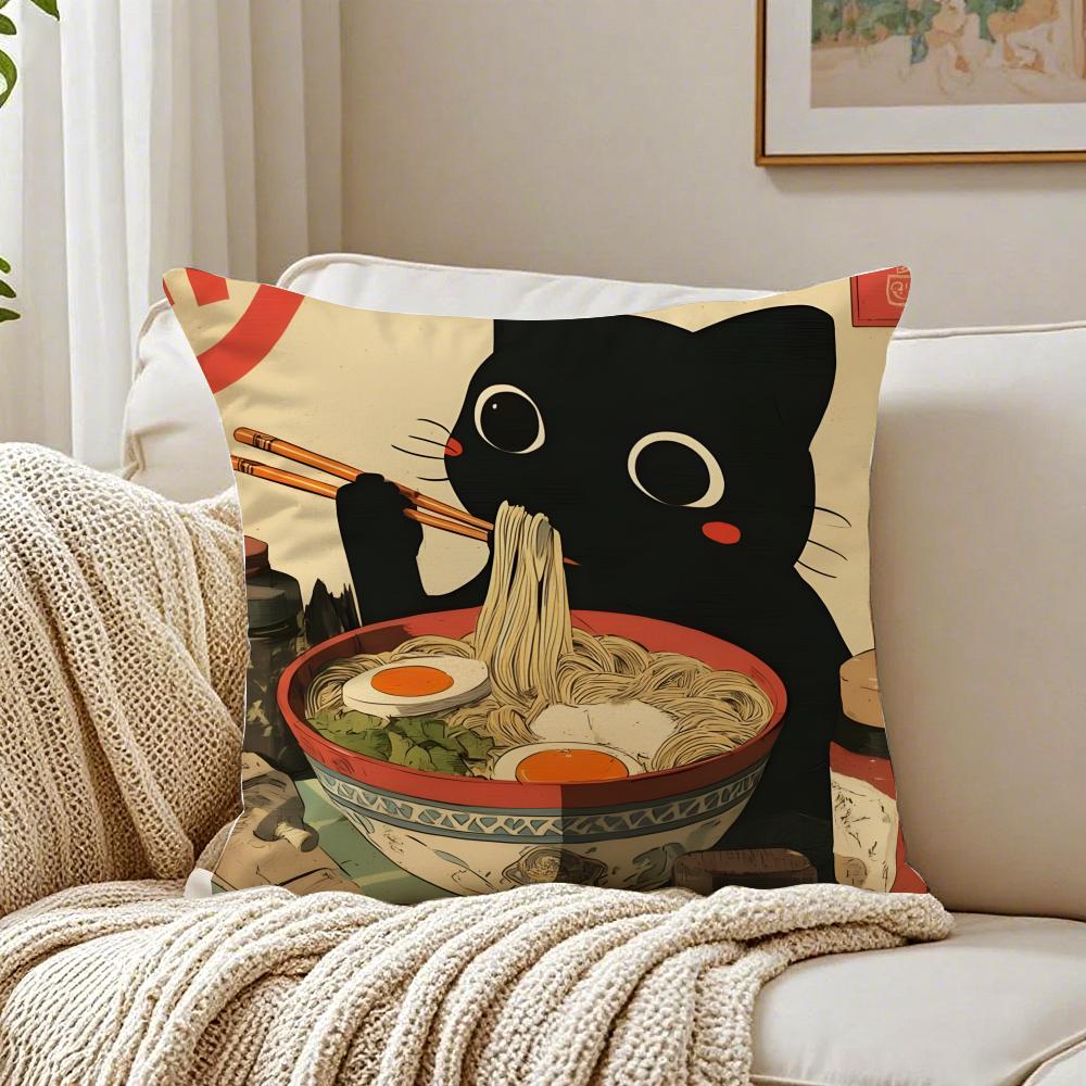 Ramen Pillow Japanese Retro Illustration Cushion Cushion Cover Pillowcase Antidustmite Living Room Sofa Decor Cushion Room