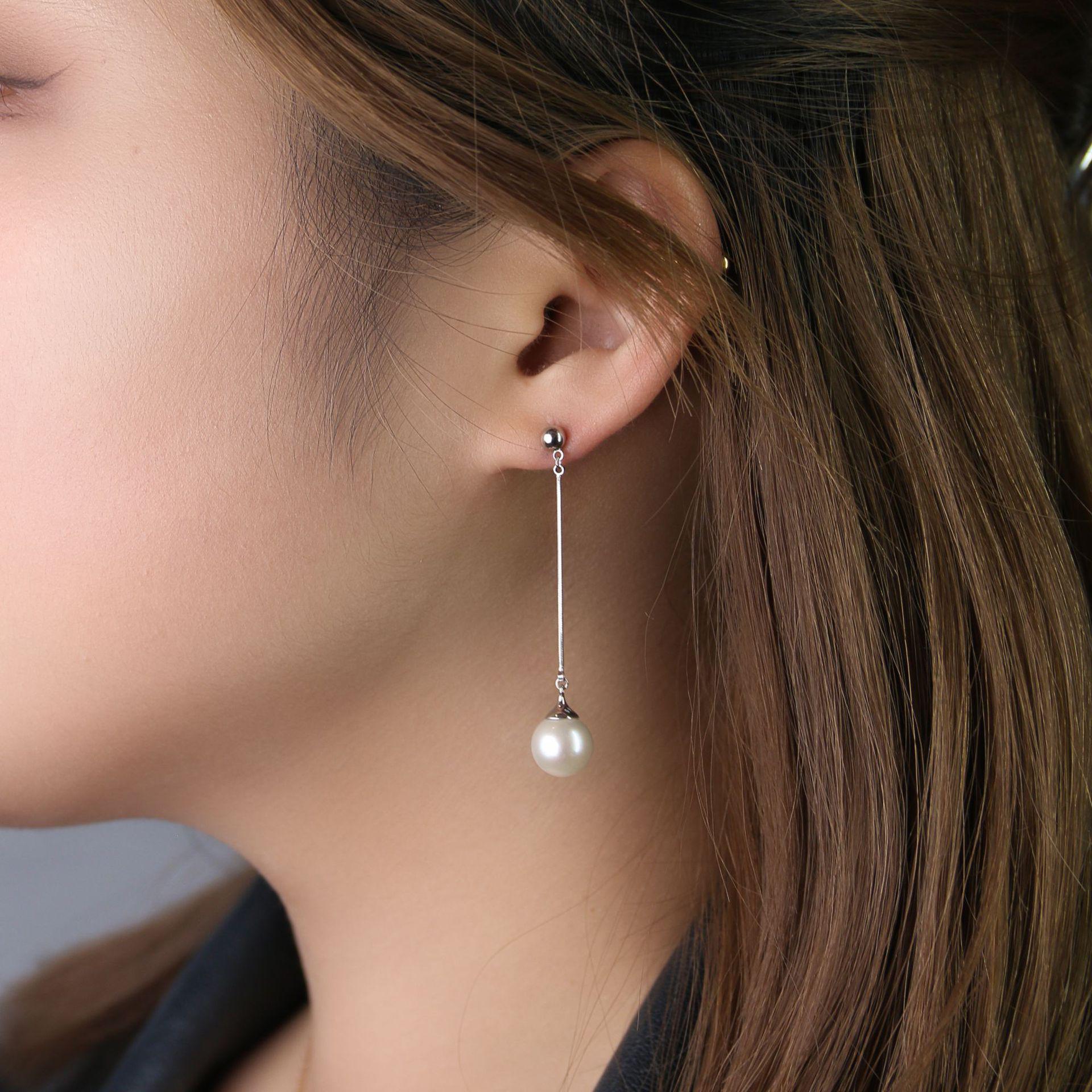 Elegant High-End Draping Pearl Stud Earrings - Versatile Freshwater Seedless Pearl Ear Cuffs Simple Draping Pearl Ear Line