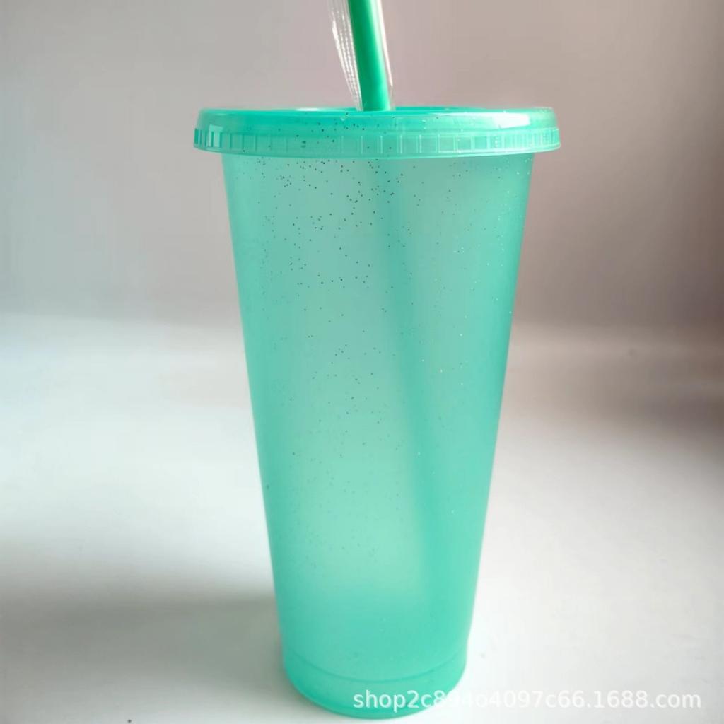 1PCS Flash Powder Tumbler with Straw Reusable Hard Plastic Cups for Party Girl BPA FREE Water Bottles Wholesale Holiday Gifts