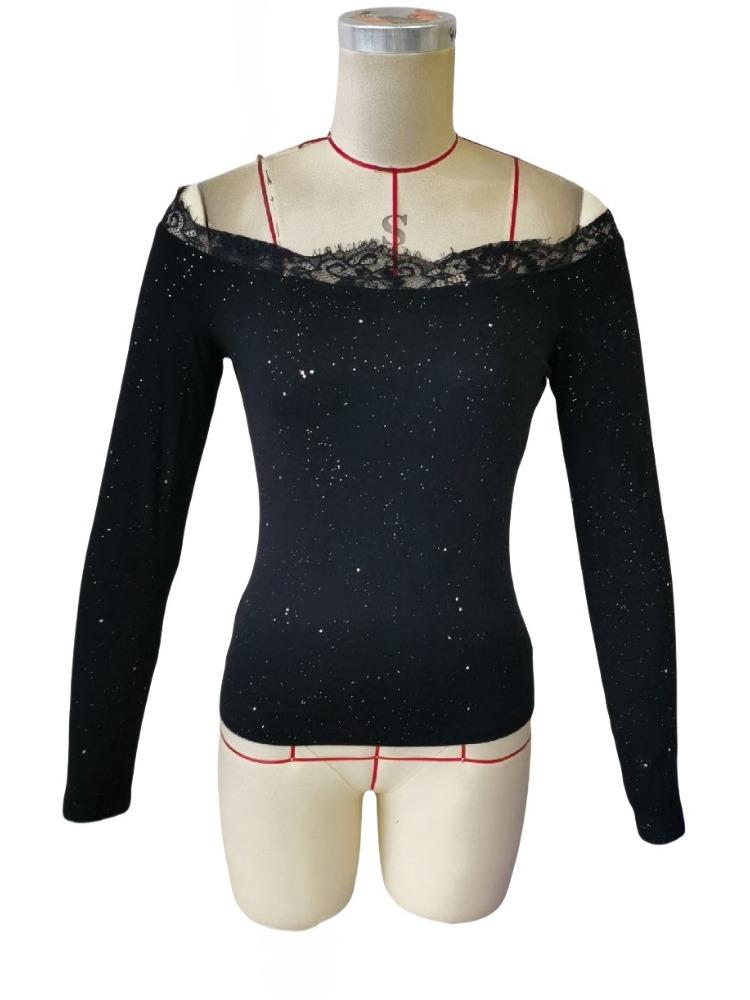 

Весна Элегантный Фиксированный Товар Женский Кружевной Сшивной Одноплечевой Топ Без Бретелек с Длинным Рукавом, Универсальная Вещь в Гардеробе, Модные Вещи, Рубашка XXL чёрный