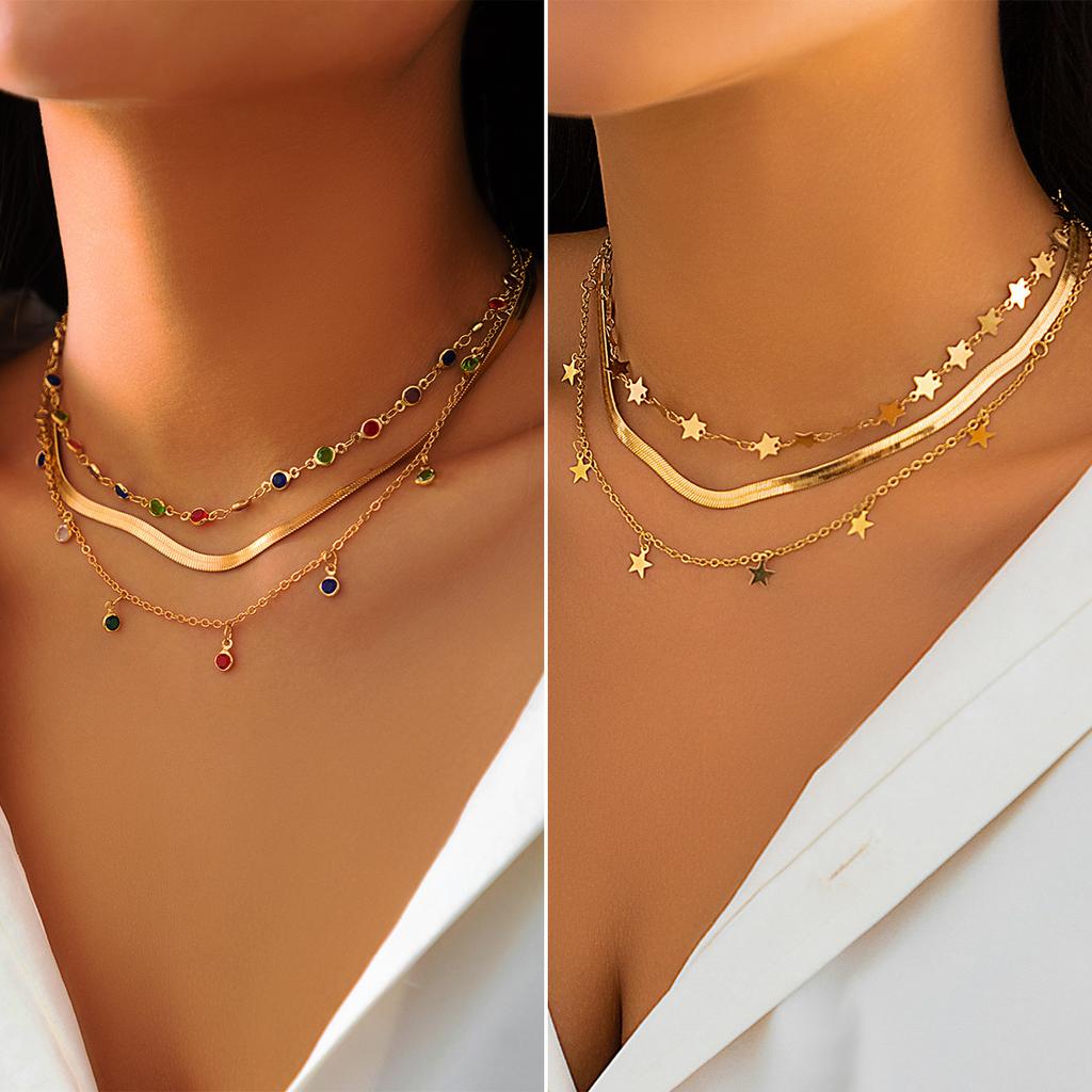 Accessories, Niche Spice Girl Wind Crystal Star Collarbone Choker Necklace, Simple Snake Bone Chain Necklace